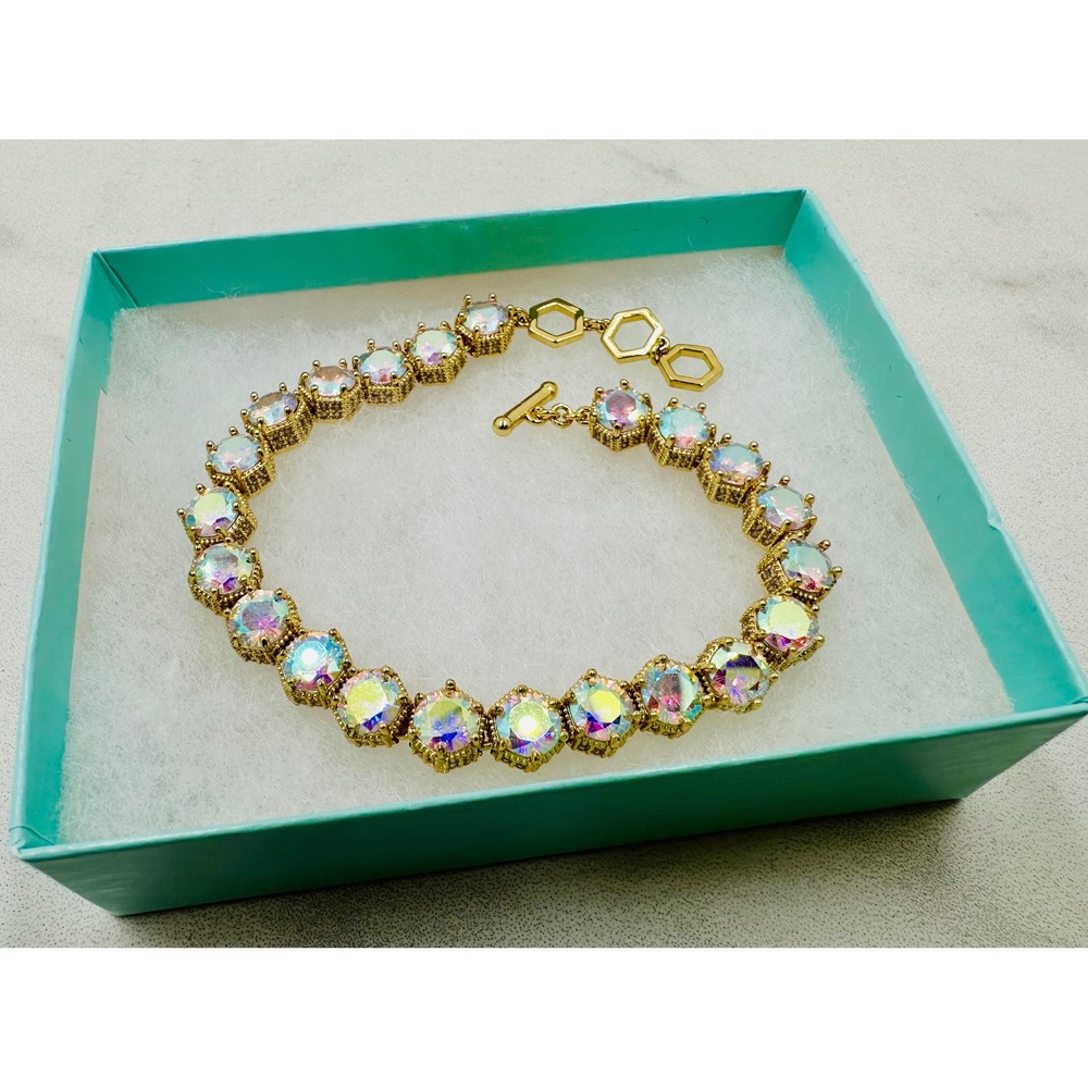 Rare Limited Edition Park Lane Gold Tone Aurora Borealis Toggle Tennis Bracelet - Picture 12 of 12